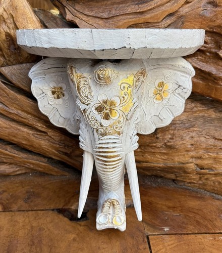 Wood elephant head wall shelf - wood,