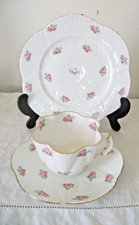 ANTIQUE FOLEY CHINA / SHELLEY ROSEBUDS TEA TRIO : CUP SAUCER AND TEA PLATE  #D