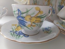 Vintage Crown Regent China Blue & Yellow Iris Tea Set, cups, saucers,sides