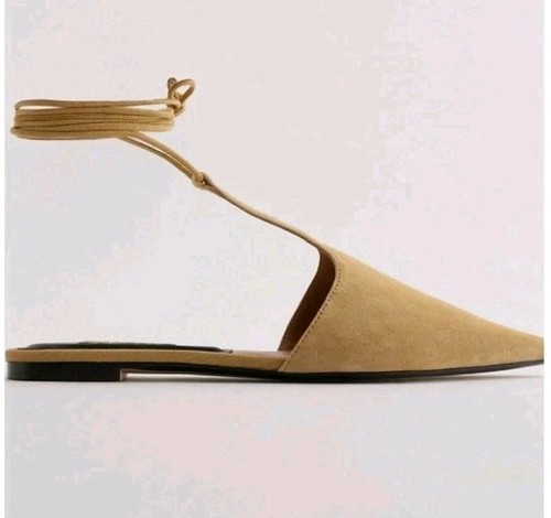 Bnwt zara suede leather flat - suede,