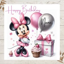 Personalised Pretty Minnie Mouse Birthday Greetings Card any name/ age