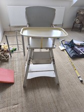 Antique Wooden Folding Highchair With Wheels.