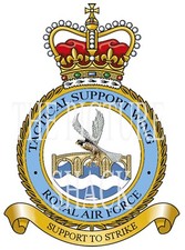 RAF TACTICAL SUPPLY WING CREST ON A METAL SIGN 5 x 7 INCHES.