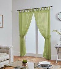 Voile Curtain PAIR Plain Tab Top Panel – FREE Tieback - White Cream All Colours