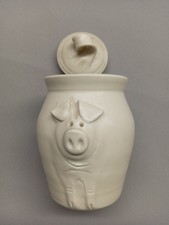 pig themed pottery lidded jar, studio pottery