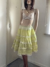 Glam Vtg 50s Lemon Starched Taffeta & Lace Jive Rockabilly Half Slip Petticoat L