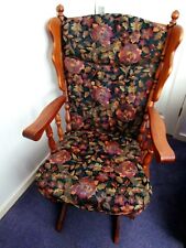 ROCKING CHAIR. GOLDEN MAPLE. FLORAL LEAF PADDED CUSHIONS.