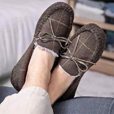 ZIZOR Men's Moccasin Tartan Slippers Memory Foam Felt Faux Fur Lined