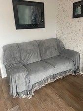 3x Grey Velvet Sofa Throws