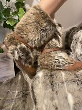 VINTAGE WOMEN BLACK/CAMEL TAN BROWN FAUX LEATHER FUR WINTERPom-pom Boots 345678