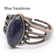 Natural Gemstone Jewelry Ring Adjustable Crystal Quartz Oval Stone Finger Ring