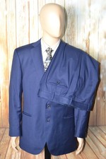 Bespoke & Co Men Wool Navy Blue Surgeon Cuff 2 Button Suit Sz 42R W 34x29