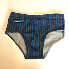 1950s Vintage Swimming trunks Swim shorts Blue stripe briefs Mens Large W36