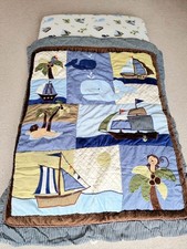 6 Piece Blue Nautical Cotbed Beautifully Embroidered Bedding Set,Free Post