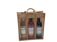 Triple Wine Bottle Gift Bag in Jute with Handle - 28x10x34cm high