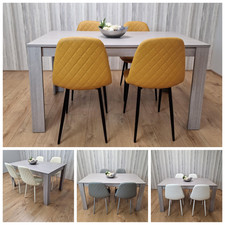 Wooden Dining Table and Chairs 4 Set Leather Seat Kitchen Room Furniture