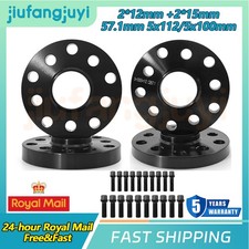 2x 15mm+2x 12mm Black Staggered Wheel Spacers Bolt For VW AUDI RS3 57.1