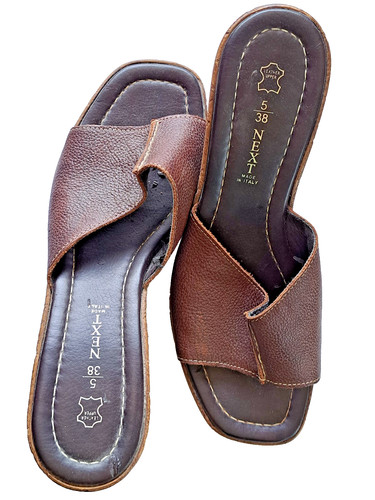 Ladies brown leather open toe - brown,