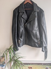 Biker's Paradise HeavyCowhide Leather Fringed Motorcycle Jacket Mens 48" XL