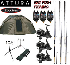 FULL CARBON Specimen Carp Fishing Set Up - 3 Rods 3 Reels Rod Pod Alarms & Bivvy