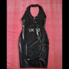Black Latex Dress UK 10 Rubber Fetish Wear Spanking Hole Halter Plunge
