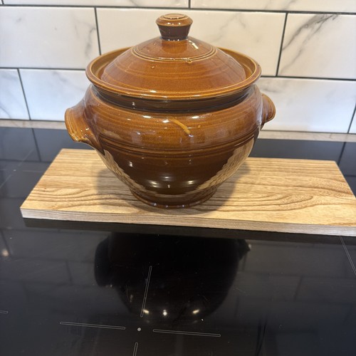 Vintage brown stoneware soup - brown,