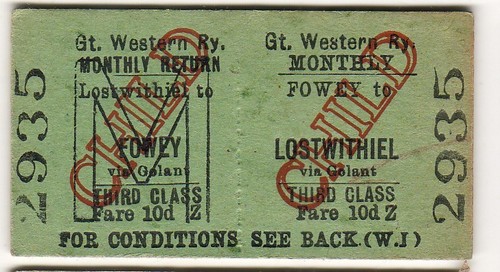 Railway ticket gwr fowey - railway,
