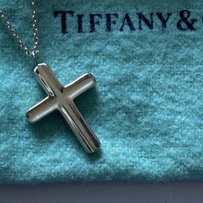 Tiffany & Co. Rare Silver Concave  Cross Necklace - 16 Inch Chain