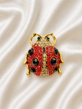 Ladybug Brooch Red Crystal