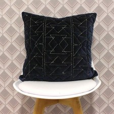 2 x Paoletti "Aztec" Geometric Pattern Navy Blue Cotton Velvet Cushion Covers