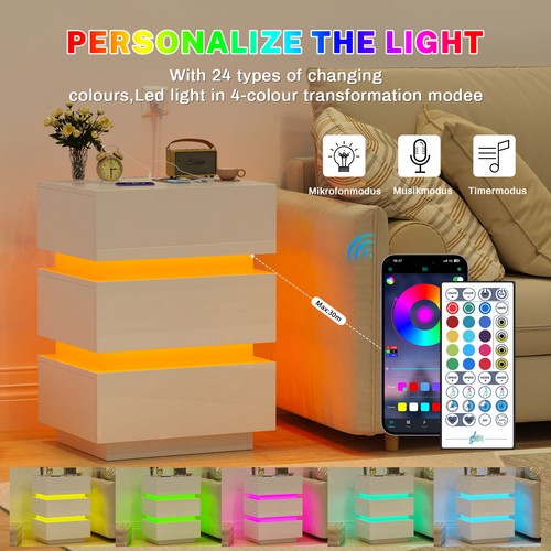 Led bedside table drawers - bedside,