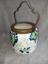 Vintage retro Devonware hand-painted ceramic caddy, potted planter, metal handle