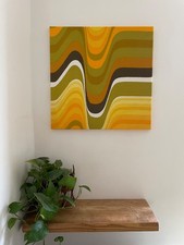 1970s Barbara Brown Heals Frequency Op Art Fabric Reteo Textile Wall Hanging
