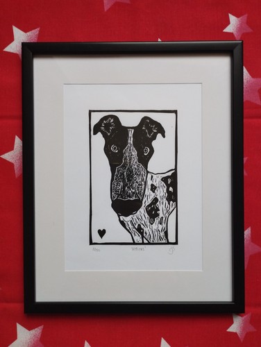 Black lino print - black, greyhound