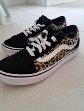 VANS Animal Leopard Print Black Gold Trainers Uk 4 Ladies Juniors Great Cond.