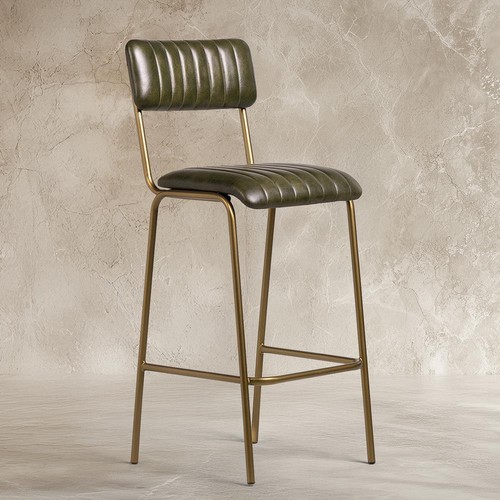 Green real leather bar stool - green,
