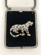 Large Statement Bold Vintage Gold Leopard Panther Brooch Pin 1990s