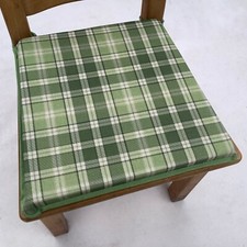 LIGHT GREEN CHECK TAPERED SQUARE CHAIR SEAT PADS, 16” X 16”, KITCHEN, DINING ETC