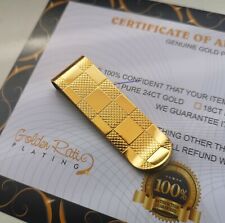 24Ct Gold Plated Polished Checker Money Clip Cash Note Card Holder Gift Bag 24k