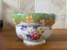 Paragon Art Deco  Green Sugar Bowl Fine China  Double Warrant Floral Design