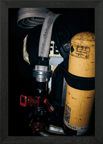 Firefighter gear framed wall - firefighter,