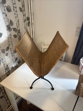Vintage Antique1950’s Folding Scandinavian Rattan Magazine Rack with Black Frame