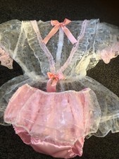 Adult Baby Sissy DRESS SET WATERPROOF , PINK & SEE THROUGH , LOCKABLE 48" Chest