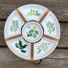 Laura Ashley Botanical Theme Porcelain Snack Nibble Fruit Dishes On Bamboo Tray