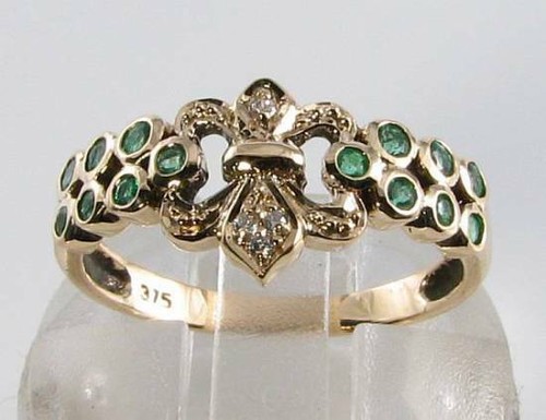 9ct gold emerald - 9k, diamond