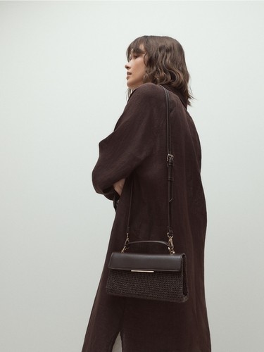 Brown raffia effect bag - effect,