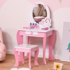 Unicorn-Designed Girls Dressing Table with Mirror for Toddles Girls Age 3-6 Year