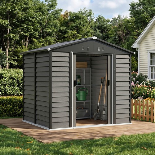Grey wood grain metal garden - grey,