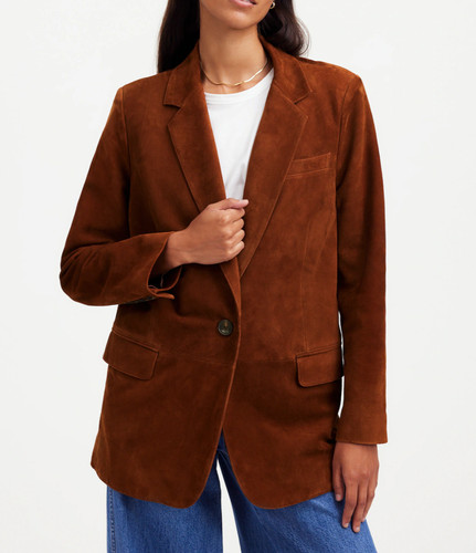 Brown suede leather blazer - brown,