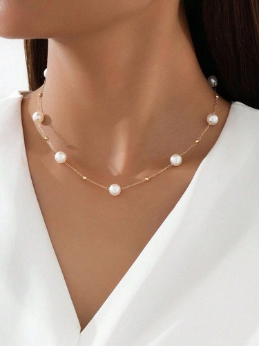White pearl necklace gold - white,